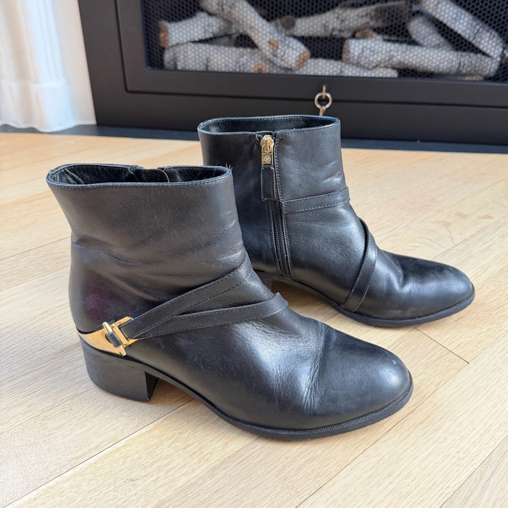 LK Bennett Black Leather Ankle Boots Size 39